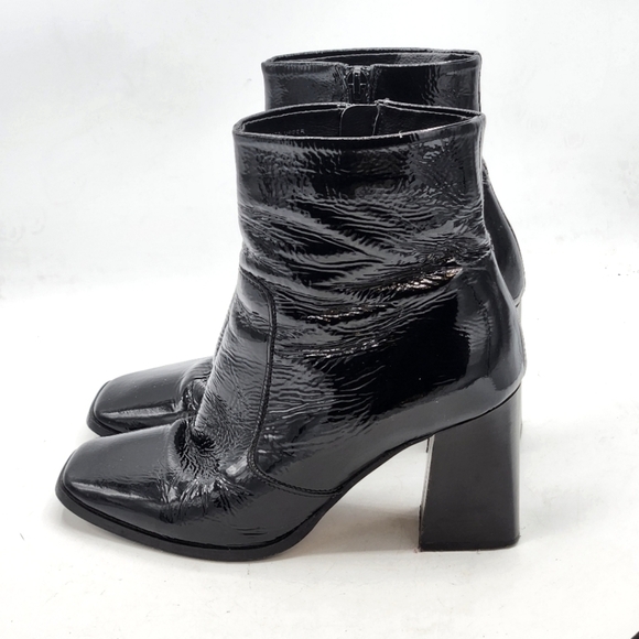 CARAVELA Strut Black Parent Leather Heel Zip Bootie Size 38 - Picture 4 of 15